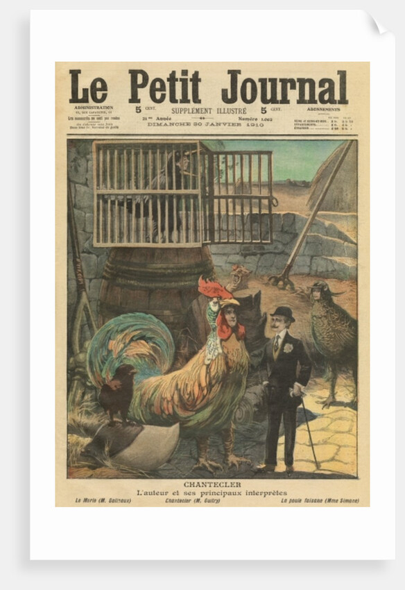 Chantecler, the author Edmond Rostand and his main actors by French School