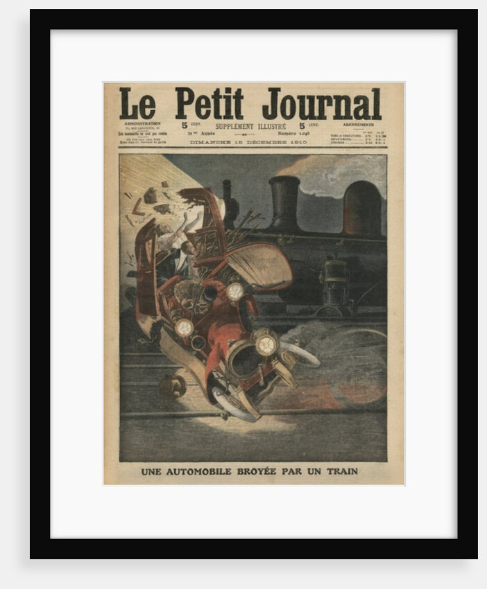 A motor car crushed by a train by French School