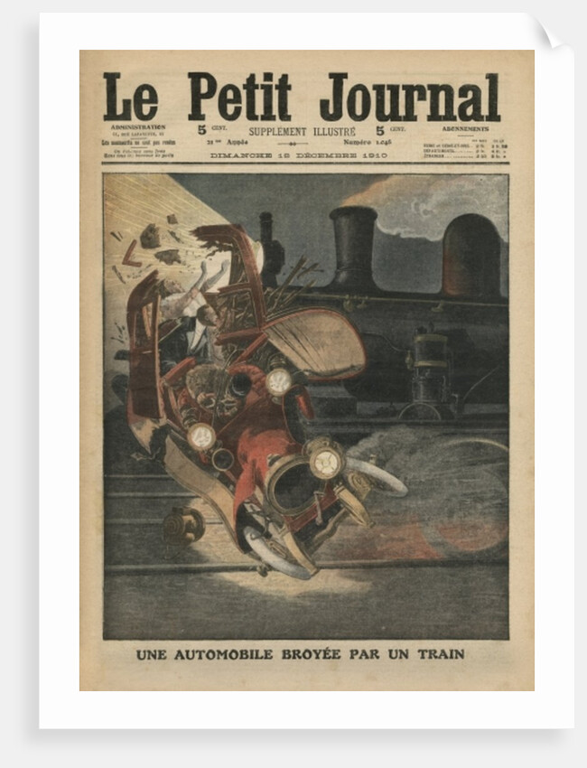 A motor car crushed by a train by French School