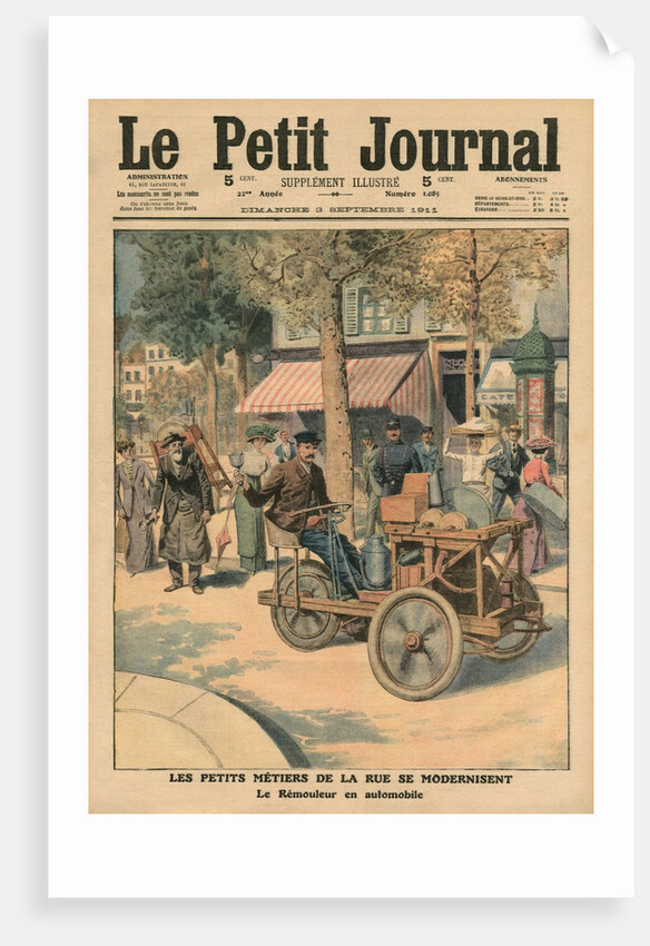 Modernisation of the street jobs, the knife grinder in his car by French School