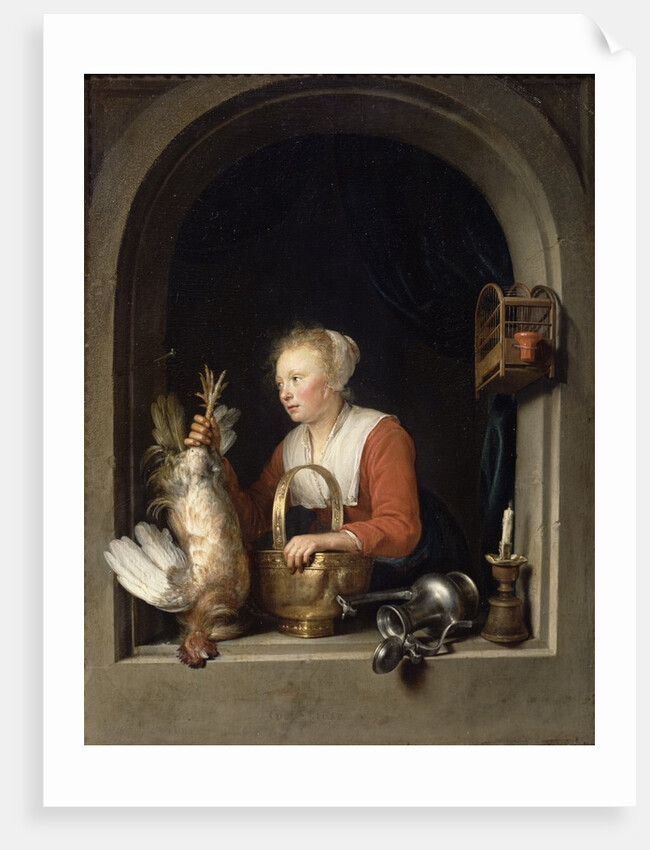 The Dutch Housewife or, The Woman Hanging a Cockerel in the Window, 1650 by Gerrit or Gerard Dou