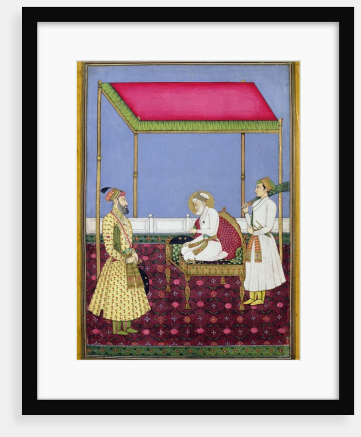 The Emperor Aurangzeb in old age seated on a throne, miniature from a Muraqqa album, early eighteenth century by Indian School