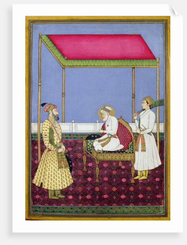 The Emperor Aurangzeb in old age seated on a throne, miniature from a Muraqqa album, early eighteenth century by Indian School