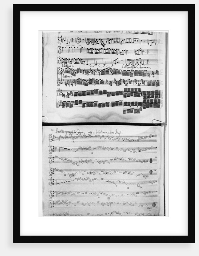Score for Telemann's Suite for two violins, the 'Gulliver Suite', including the 'Chaconne of the Lilliputians', printed in Hamburg in 1728 by German School
