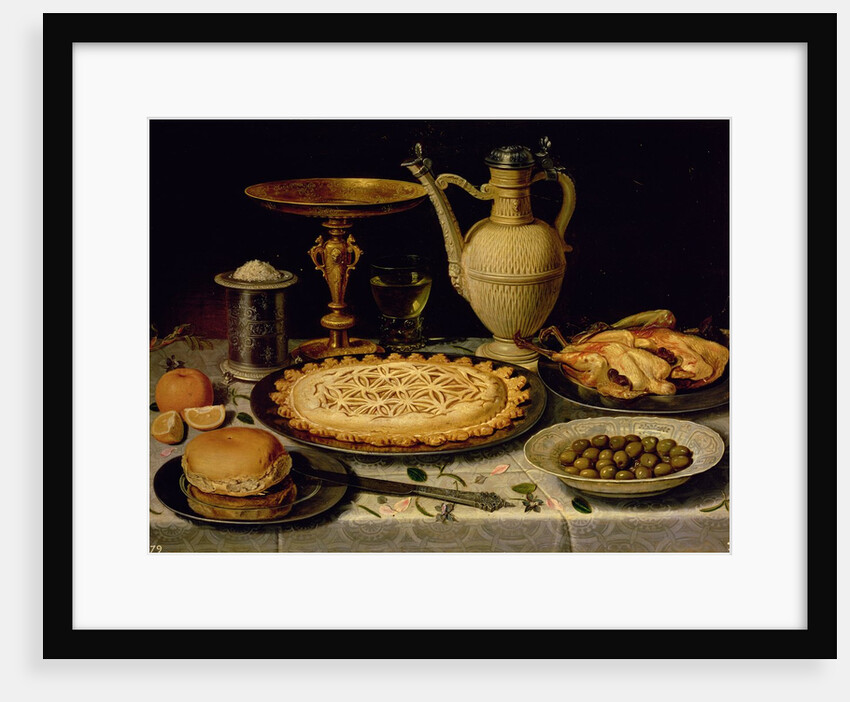 Still life with a tart, roast chicken, bread, rice and olives, 17th century by Clara Peeters