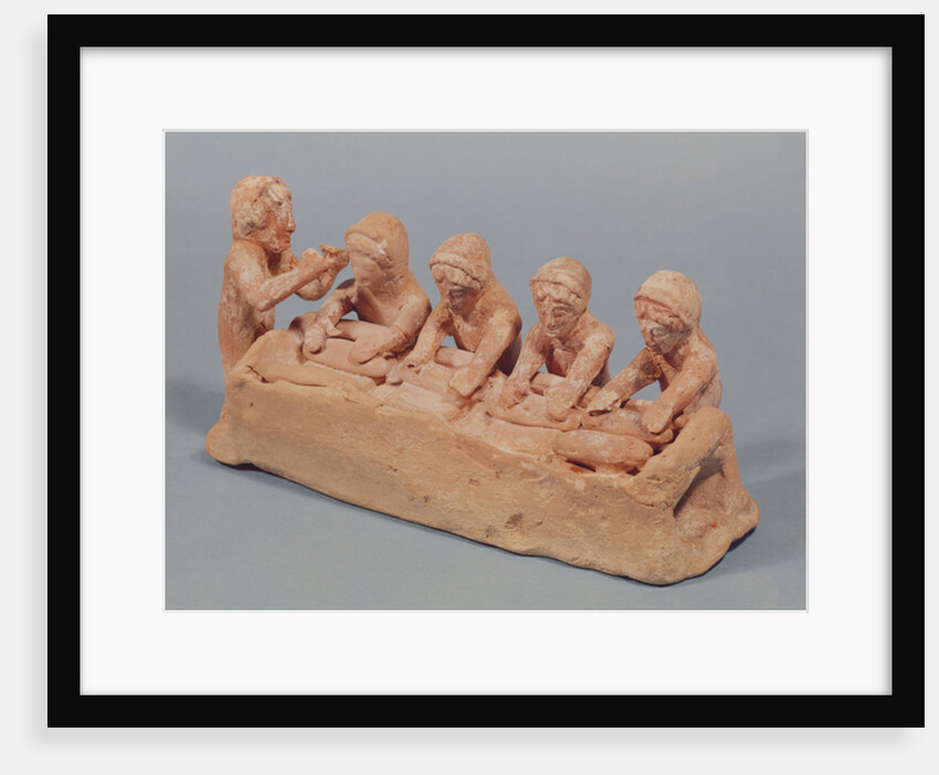 Bakers kneading dough to the sound of a flute, found at Thebes, Boeotia, 6th century BC by Greek school