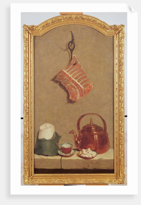 Still Life with meat, kettle, cup, sugar loaf and sugar lumps by Jean-Baptiste Oudry