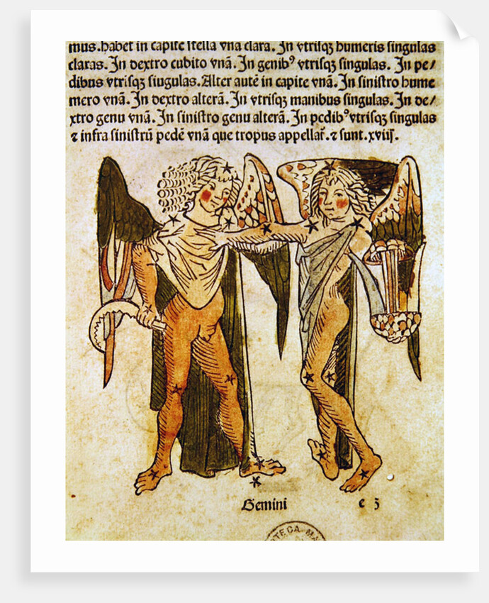 Gemini an illustration from the 'Poeticon Astronomicon' by C.J. Hyginus, Venice, 1485 by Italian School