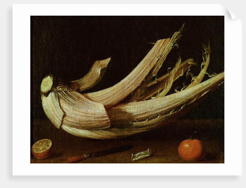 Cardoon ,oranges and knife by Spanish School