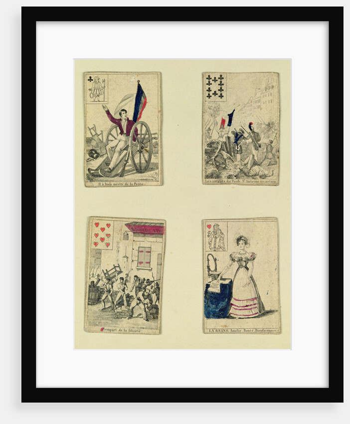 Four playing cards commemorating the heroes of July 1830, 1831 by French School