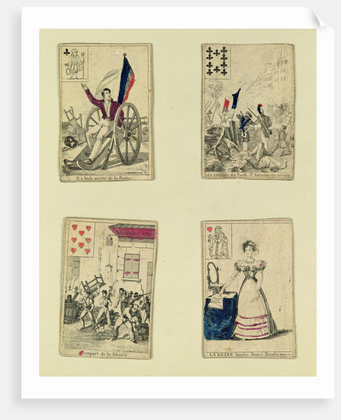 Four playing cards commemorating the heroes of July 1830, 1831 by French School
