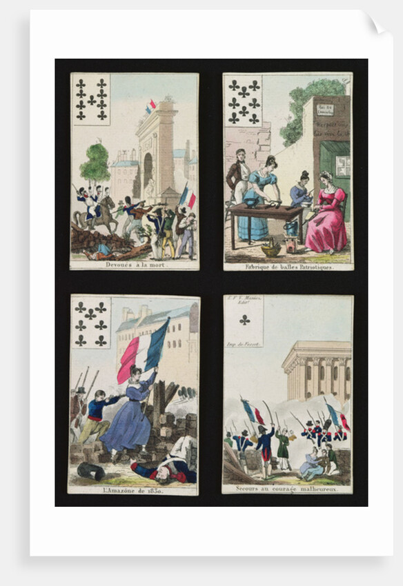 Four playing cards commemorating the heroes of July 1830, 1831 by French School
