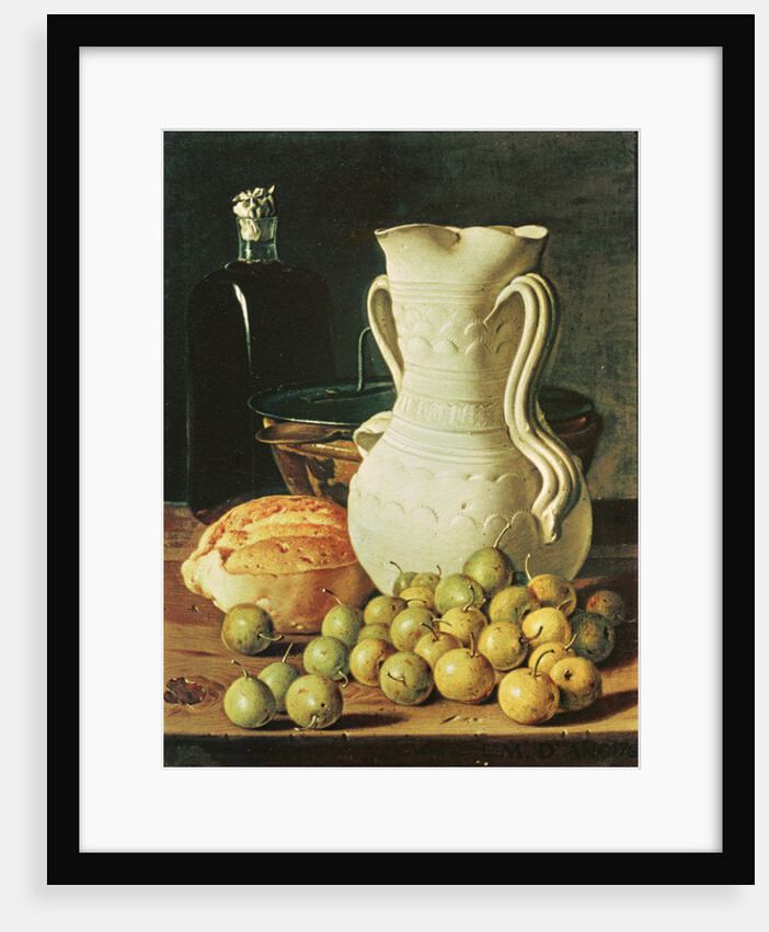 Still Life with bread, greengages and pitcher by Luis Egidio Menendez or Melendez
