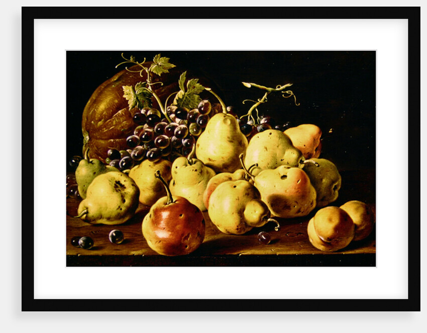Still Life with quinces, peaches, grapes and pumpkin by Luis Egidio Menendez or Melendez