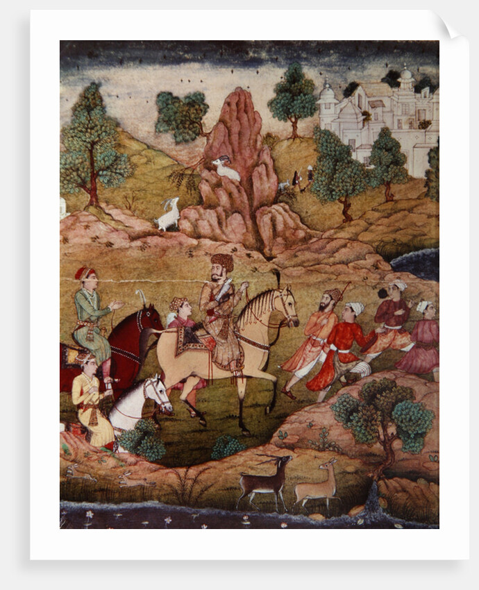 Hunting with a falcon, Safavid dynasty by Persian School