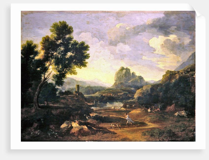 Landscape with hunter and dogs by Gaspard Poussin Dughet