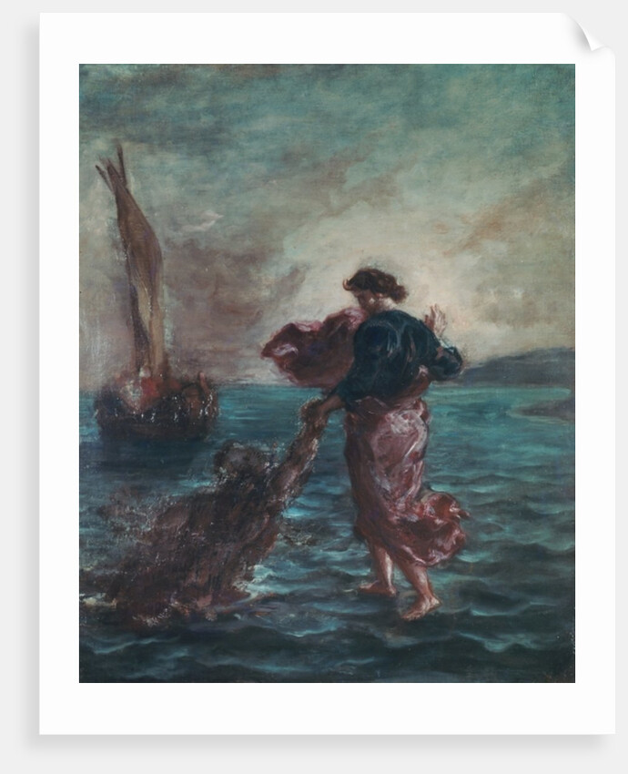 Christ walking on water and reaching out his hand to save Saint Peter by Ferdinand Victor Eugene Delacroix