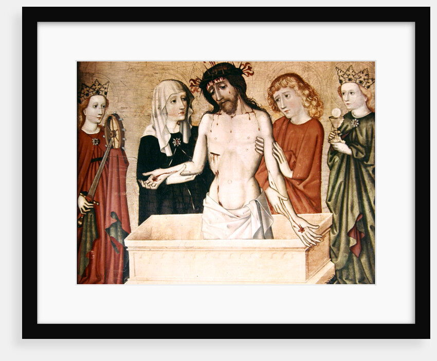 Christ at the sepulchre, supported by his Mother and Saint John by German School