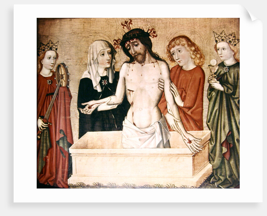Christ at the sepulchre, supported by his Mother and Saint John by German School