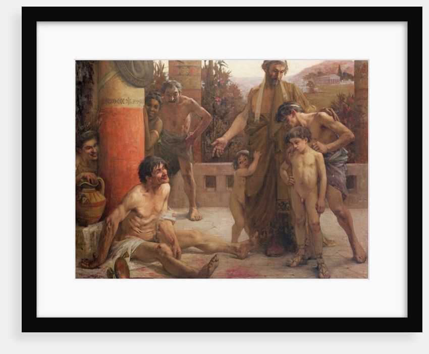 A Spartan points out a drunken slave to his sons, 1900 by Fernand Sabbate
