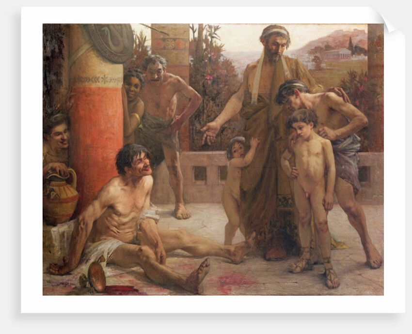 A Spartan points out a drunken slave to his sons, 1900 by Fernand Sabbate