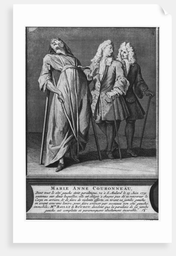 Miraculous healing of a paralytic, Marie-Anne Couronneau, on the tomb of Deacon Francois de Paris at the parish cemetery Saint-Medard in Paris, 13th June 1731 by French School