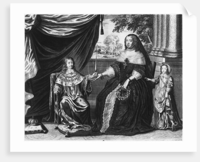 Anne of Austria, Queen of France and Navarre, and her sons, Dauphin Louis of France, future Louis XIV, and Philippe I, Duke of Orleans, 1643 by French School