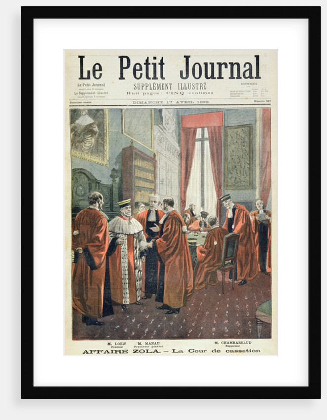 Title page depicting the Court of Cassation with Mr. Loew, Mr. Chambareaud and Mr. Manau by Fortune Louis Meaulle