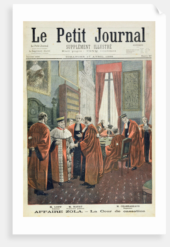Title page depicting the Court of Cassation with Mr. Loew, Mr. Chambareaud and Mr. Manau by Fortune Louis Meaulle