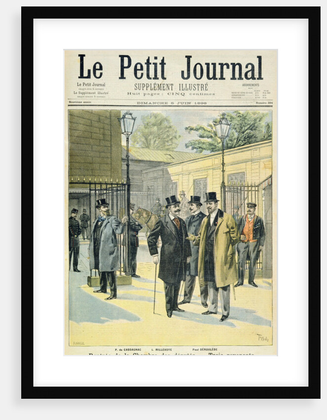 Title page depicting the reopening of the House of Deputies with Paul Granier de Cassagnac, Lucien Millevoye and Paul Deroulede by F.L. & Tofani Oswaldo Meaulle