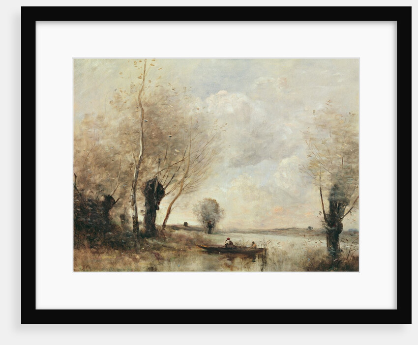 Fishermen moored at a bank by Jean Baptiste Camille Corot