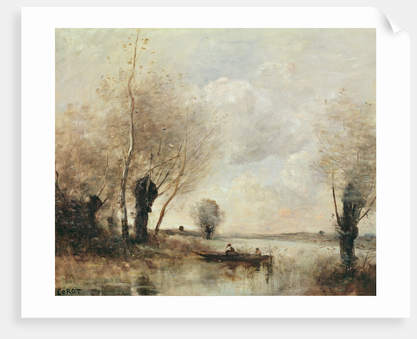 Fishermen moored at a bank by Jean Baptiste Camille Corot