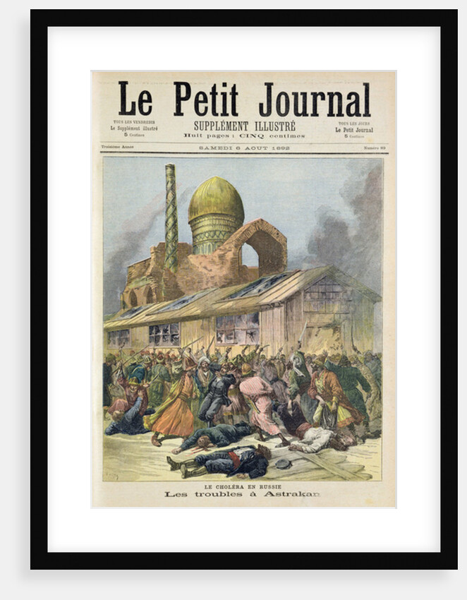 Title page depicting the troubles in Astrakhan during the time of cholera in Russia by Henri Meyer