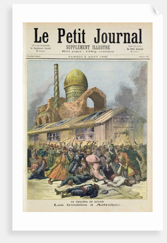 Title page depicting the troubles in Astrakhan during the time of cholera in Russia by Henri Meyer