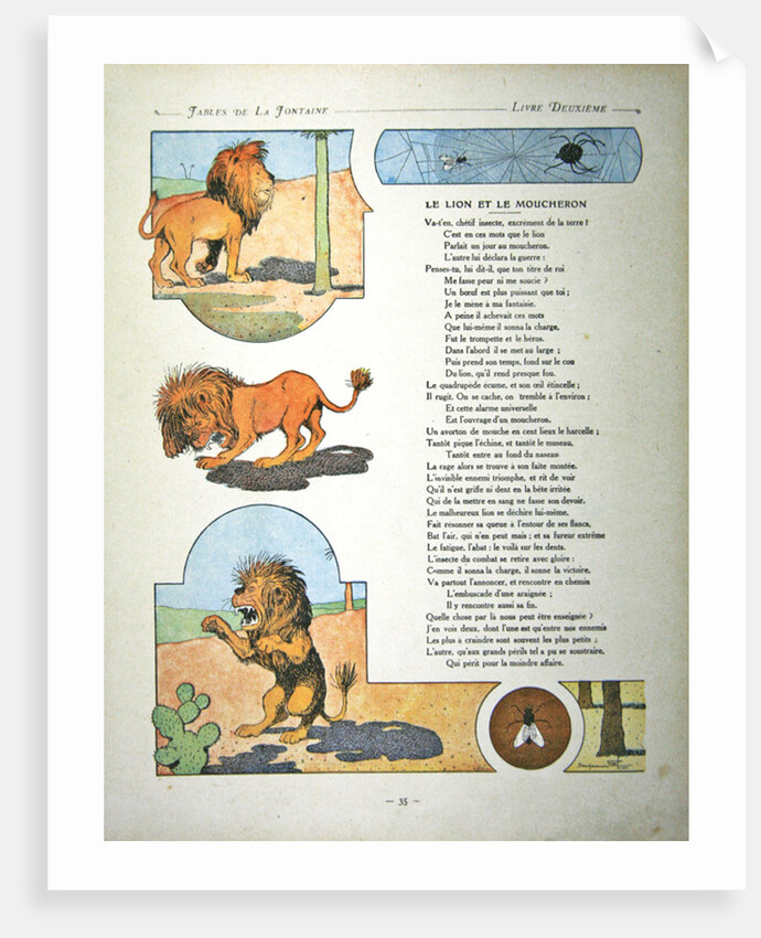 The lion and the gnat by Benjamin Rabier (after)