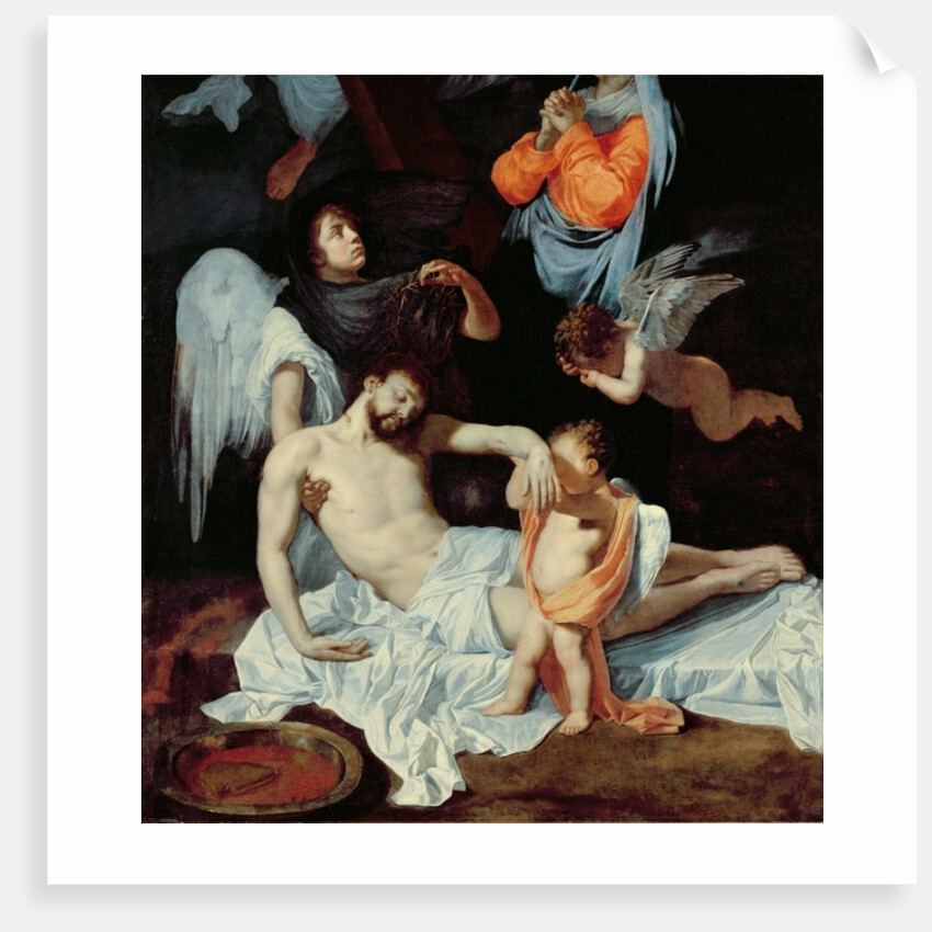 Christ at the foot of the cross, mourned by the Virgin and angels by Bertholet Flemalle