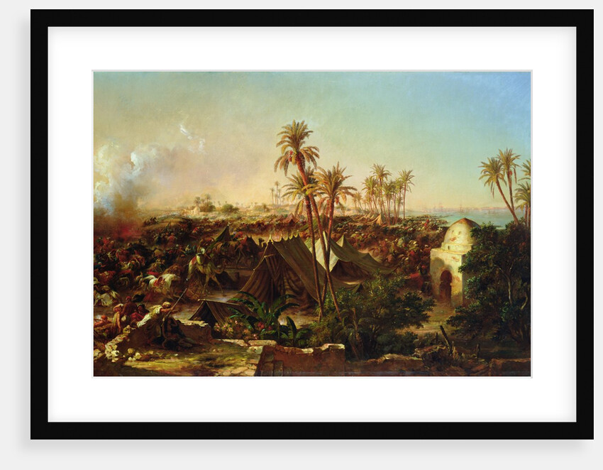Battle with palm trees and tents by Jean Charles Langlois