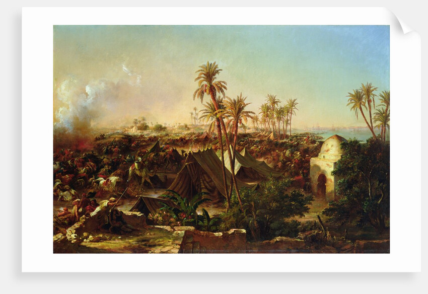 Battle with palm trees and tents by Jean Charles Langlois
