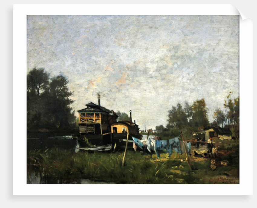 Laundresses' boat on the Seine by Stanislas Victor Edouard Lepine
