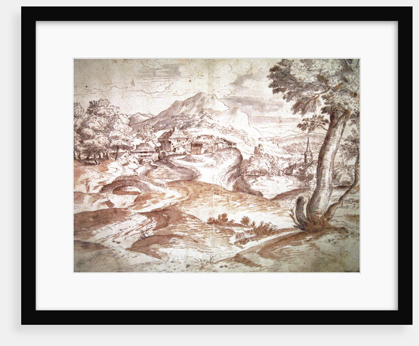 Wooded landscape with village and church by Titian (c.1488-1576)