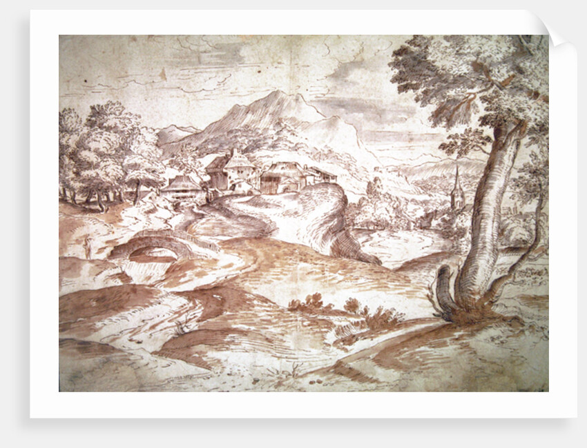 Wooded landscape with village and church by Titian (c.1488-1576)