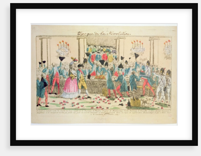 Banquet given on 1 October 1789 at the Versailles Opera House by the King's bodyguards to welcome the arrival of the Flanders Regiment by French School