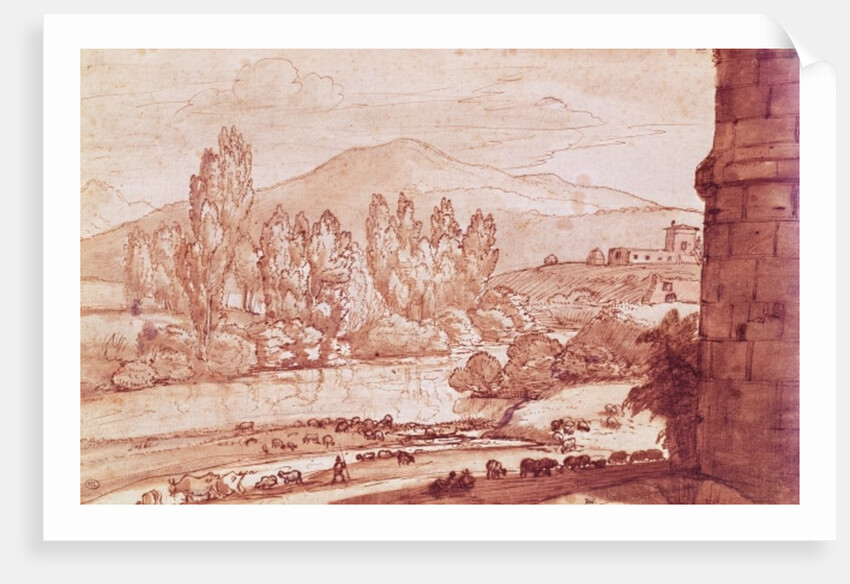 Landscape with a river, a herd of cattle and a herdsman by Claude Lorrain (1600-82)
