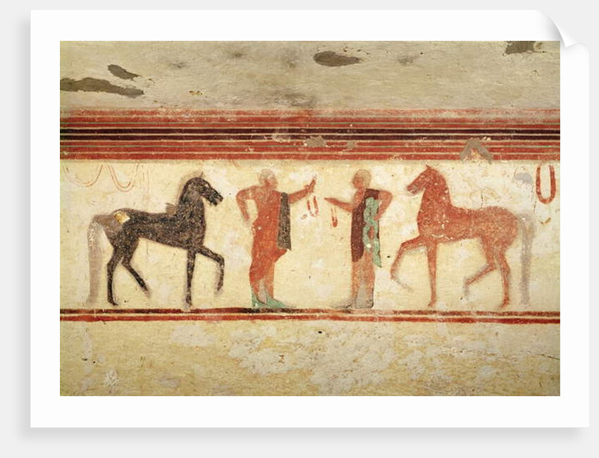 Horses and horsemen holding the reins by Etruscan