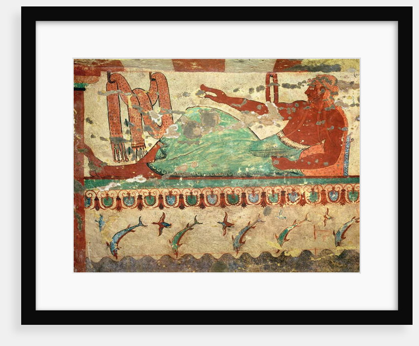 A guest at a funeral banquet holding an egg in his hand by Etruscan