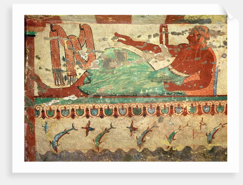 A guest at a funeral banquet holding an egg in his hand by Etruscan