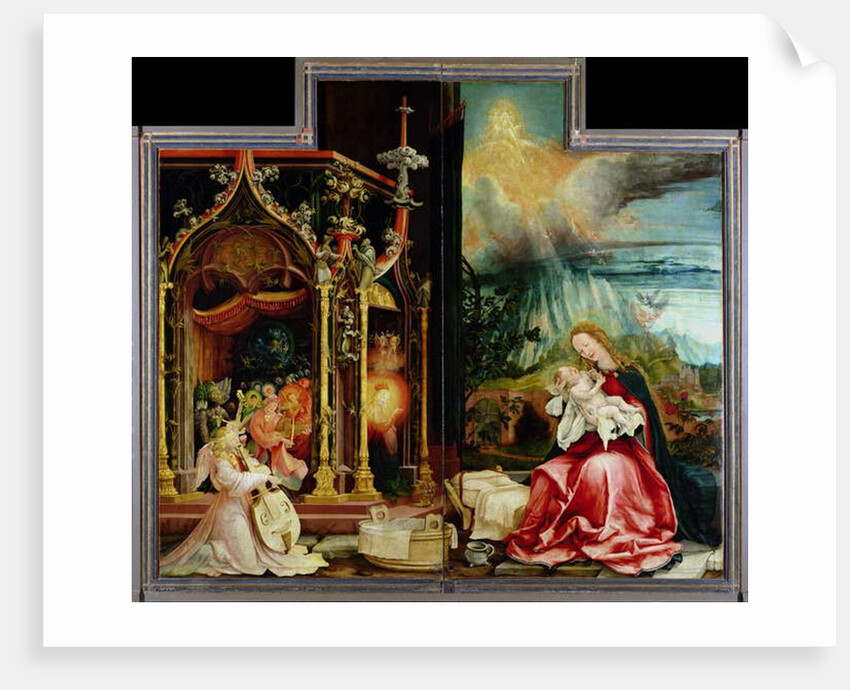 Nativity and concert of angels from the Isenheim Altarpiece, central panel by Matthias Grunewald