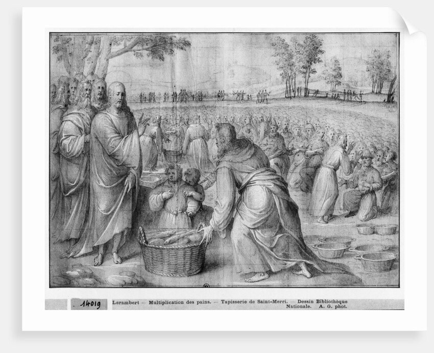 Life of Christ, Multiplication of the loaves and fishes, preparatory study of tapestry cartoon for the Church Saint-Merri in Paris, c.1585-90 by Henri Lerambert