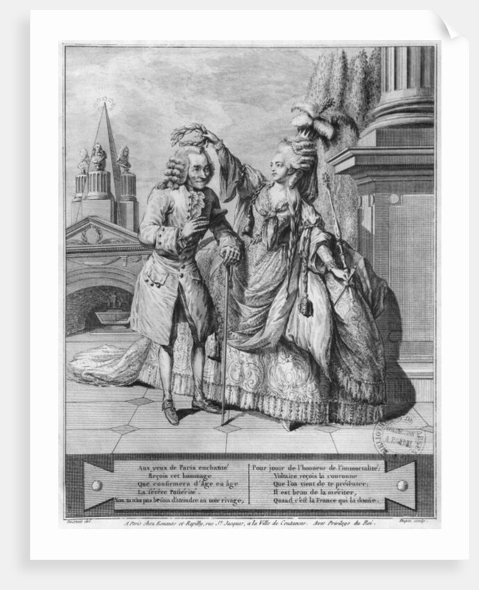Voltaire crowned by Mademoiselle Clairon by Claude Louis Desrais