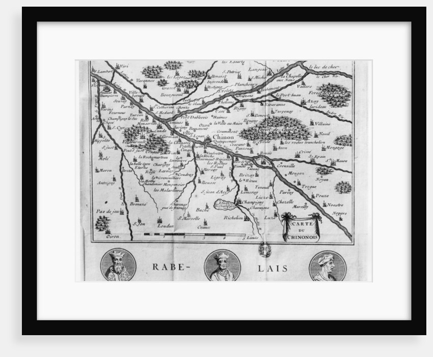 Map of the region of Chinon related to the works of Francois Rabelais, published in 1725 by French School